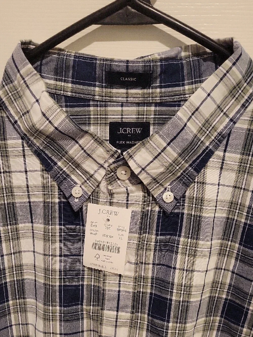 J. Crew Men’s Navy and White Plaid Button-Down Shirt